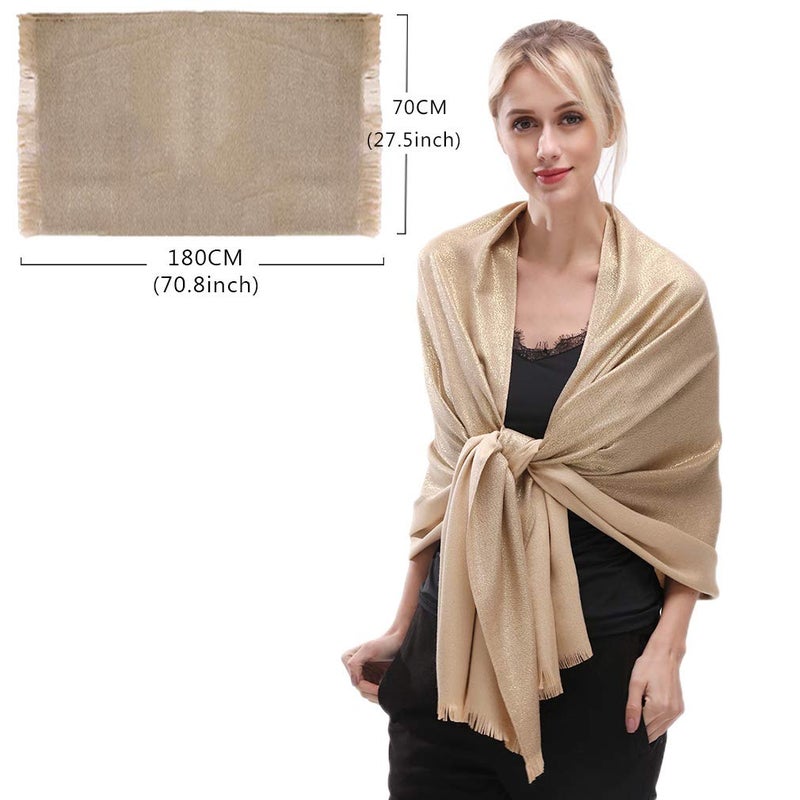 LMVERNA Women's Sparkling Glitter Pashmina Scarf Shimmer Reversible Shawls and Wraps Scarf for Women(Gold) - Image 2