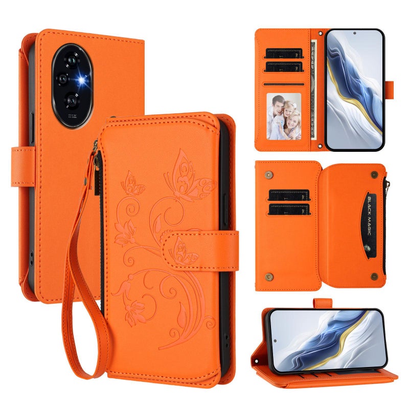 erorex For Honor 200 Pro 5G Global    Multi-card Zipper Wallet Leather Phone Case(Orange) - Image 1