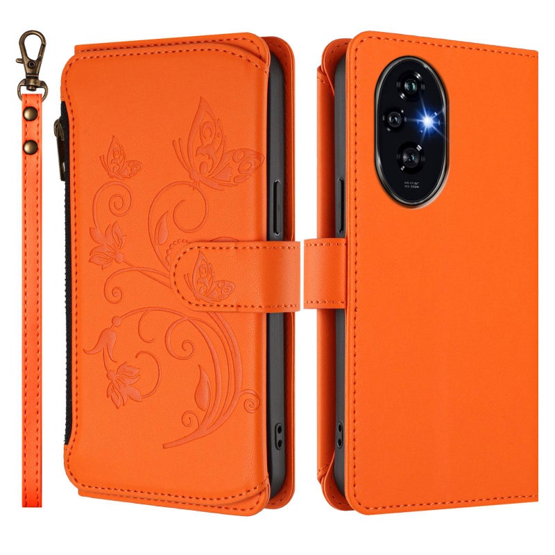 erorex For Honor 200 Pro 5G Global    Multi-card Zipper Wallet Leather Phone Case(Orange) - Image 2