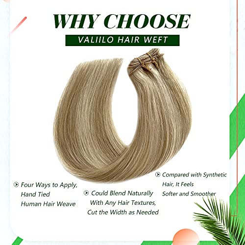 Valiilo Weft Hair Extensions Human Hair Beige Blonde Mix Platinum Blonde Highlights Sew In Real Hand Tied 12inch 80g - Image 2