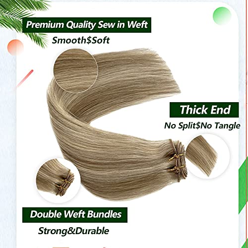 Valiilo Weft Hair Extensions Human Hair Beige Blonde Mix Platinum Blonde Highlights Sew In Real Hand Tied 12inch 80g - Image 5
