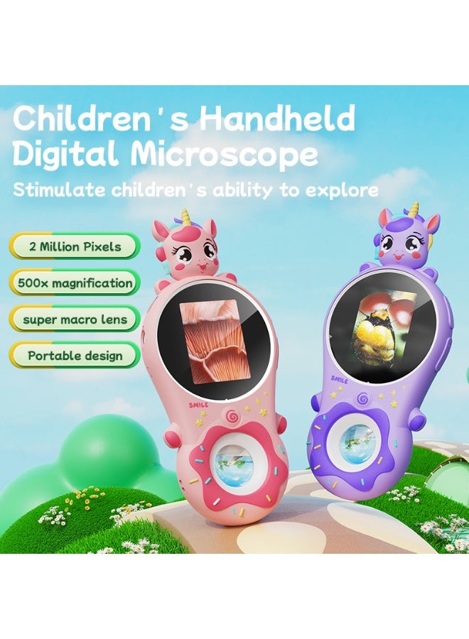 Inskam 370 Purple 500X Digital Microscope 2MP Pocket Microscope with 2 Inch IPS Screen LED Light Portable Handheld Microscope for Kids Education and Inspection - Image 1