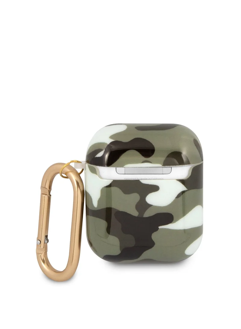 GUESS Airpods 1/2 Case TPU Shinny Camouflage Cover/ Scratch & Drop Resistant/ 360 Protection/ Easy to Install and Effectively Absorbs Shock - Kaki
