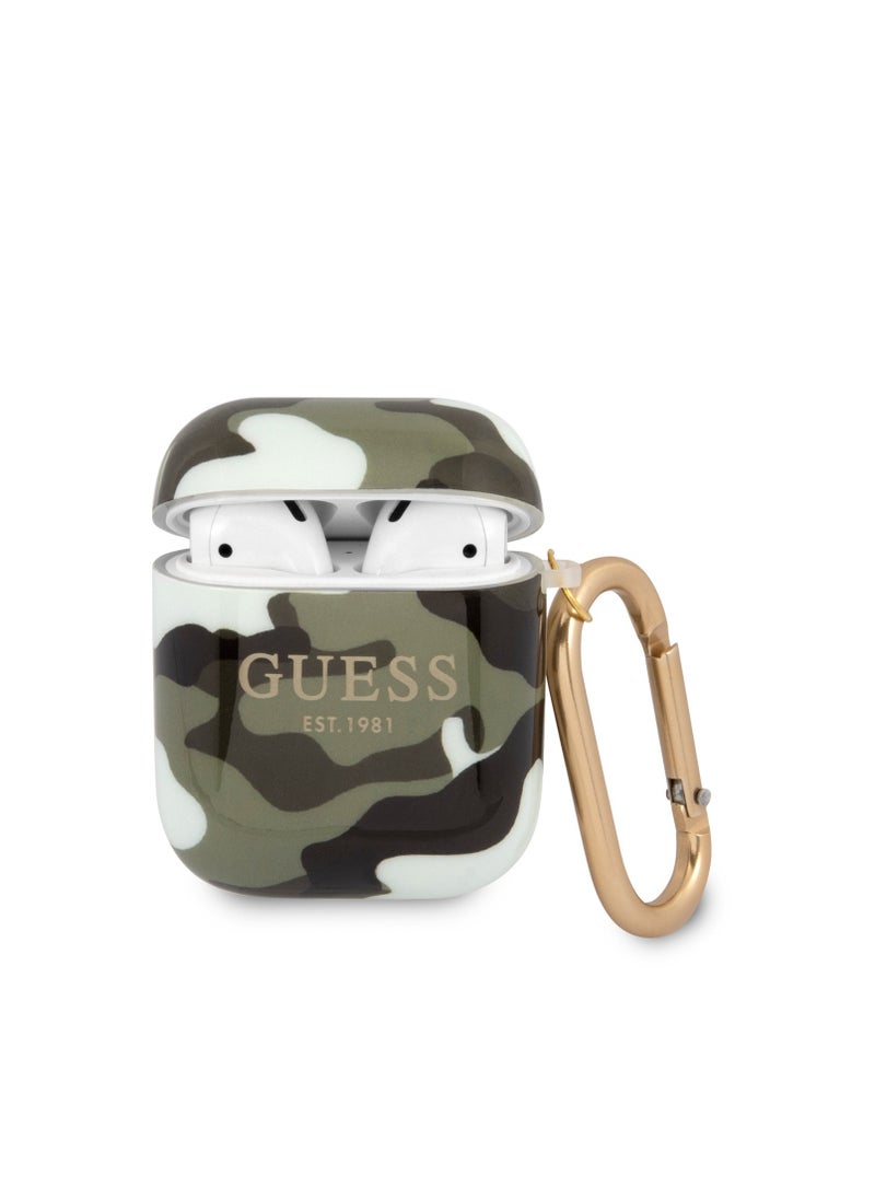 GUESS - Airpods 1/2 Case TPU Shinny Camouflage Cover/ Scratch & Drop Resistant/ 360 Protection/ Easy to Install and Effectively Absorbs Shock - Kaki - Image 1