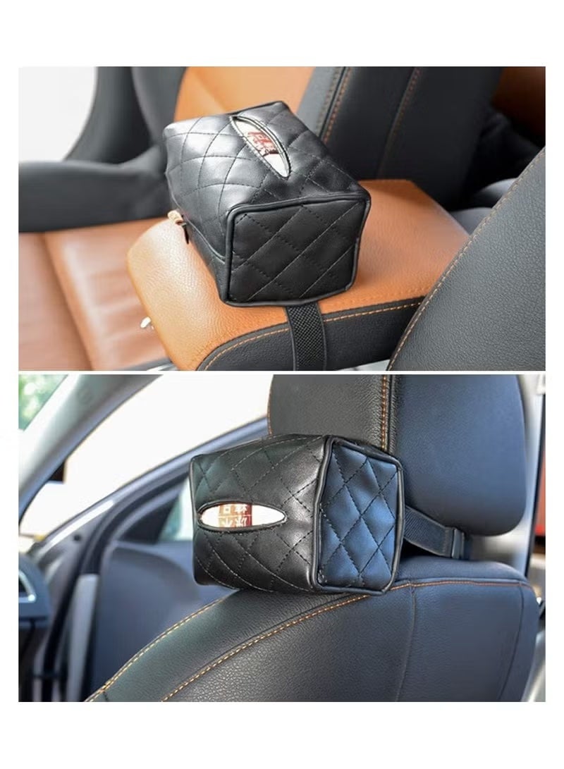 Leather Car Tissue Holder Hanger for Back Seat Headrest Multi-Purpose Paper Towel - Image 2