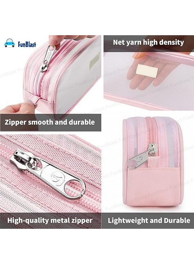 فنبلاست حافظة أقلام FunBlast، حقيبة أقلام شفافة مزودة بسحاب للإغلاق، حقيبة مكياج شفافة محمولة، حقيبة أقلام كبيرة السعة، حقيبة قرطاسية للطلاب والفتيات والبالغين والمكاتب (وردي) - Image 4