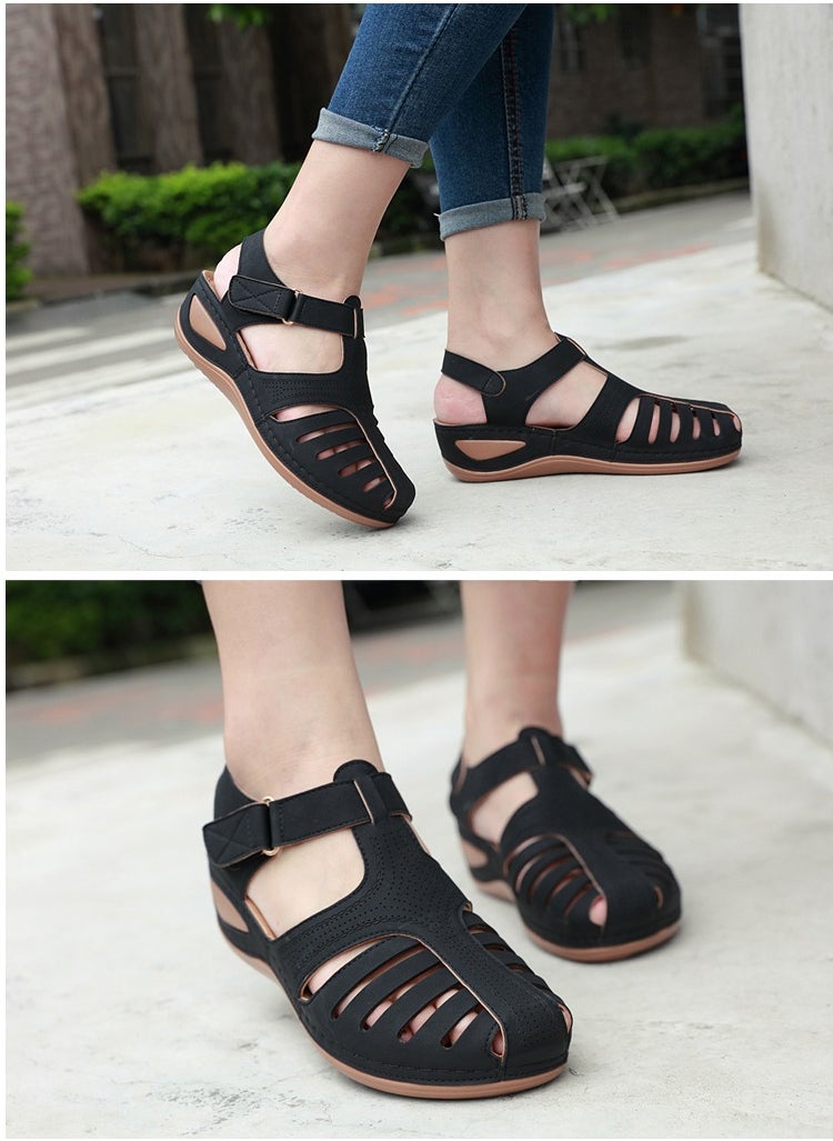 SIKETU Summer Hollow Out Retro Wedge Sandals Black  - Image 3