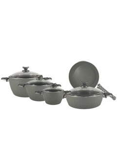 Homemaker 9-Piece Farah Cookware Set - Tempered Glass Lids - 3 Deep Pots - 1 Low Pot - 1 Frypan - Non-Stick Ceramic Surface - PFOA Free - Grey  - Image 2