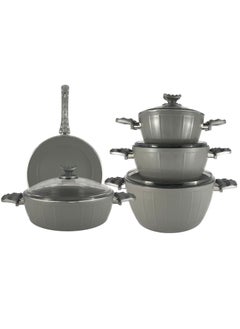 Homemaker 9-Piece Farah Cookware Set - Tempered Glass Lids - 3 Deep Pots - 1 Low Pot - 1 Frypan - Non-Stick Ceramic Surface - PFOA Free - Grey  - Image 3
