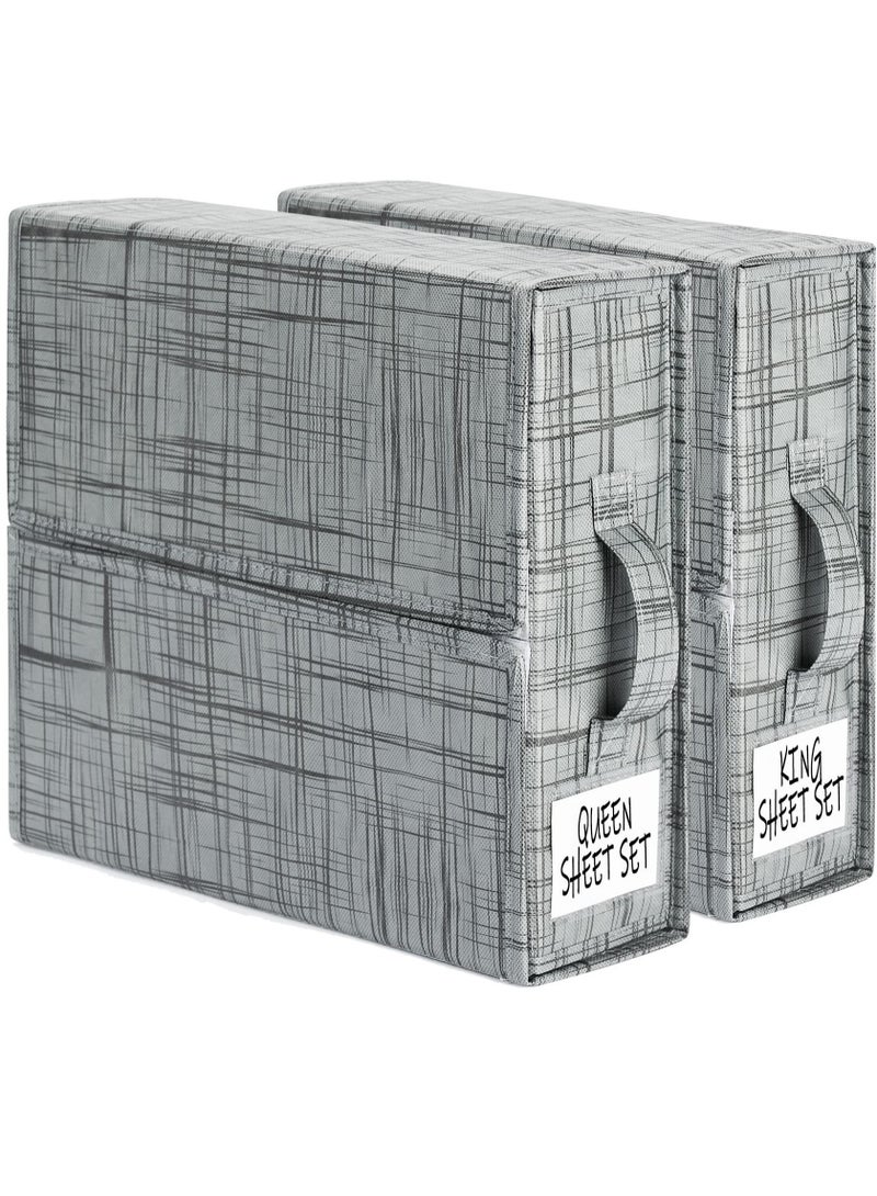 SOLARAE SheetCube Bed Sheet Set Organizer, 2 Pack Foldable Storage Box for Duvet Cover Set, Linen Closet Organizer for Bedding Clothes Blankets, Black - Image 1