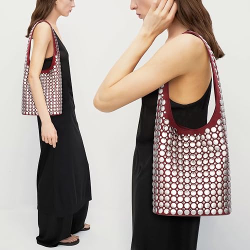 YFGBCX Vegan Leather Tote Bag Studded Purses for Women Y2K Purse Fall Hobo Bag Portuguese Stud Shoulder Handbag - Image 2