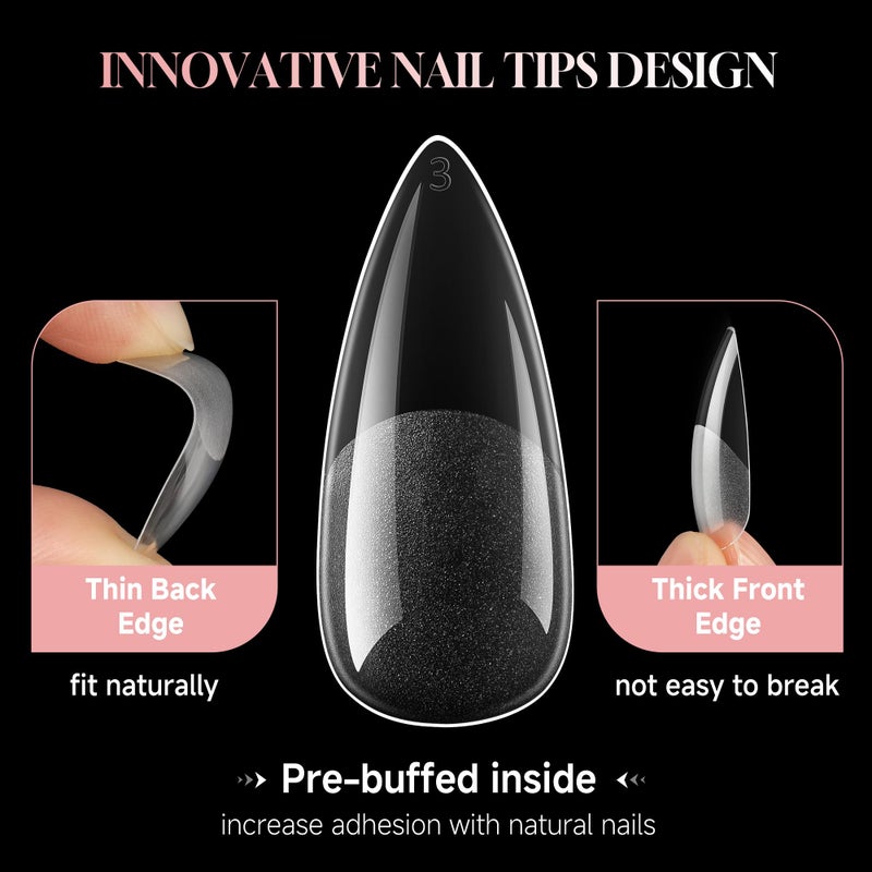 Luckyfairy Medium Stiletto Nail Tips: 240 Pcs Full Cover Almond Shape False Nail Acrylic Soft Gel Nails Tips Clear Stiletto Press on Tips Pre-buffed for Nail Art Extension Salon Home DIY 12 Sizes - Image 3