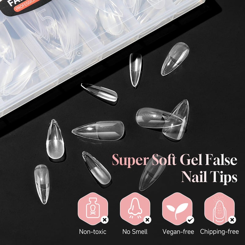 Luckyfairy Medium Stiletto Nail Tips: 240 Pcs Full Cover Almond Shape False Nail Acrylic Soft Gel Nails Tips Clear Stiletto Press on Tips Pre-buffed for Nail Art Extension Salon Home DIY 12 Sizes - Image 4