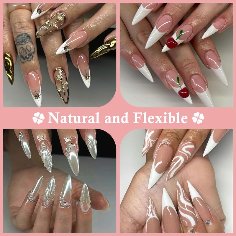 Luckyfairy Medium Stiletto Nail Tips: 240 Pcs Full Cover Almond Shape False Nail Acrylic Soft Gel Nails Tips Clear Stiletto Press on Tips Pre-buffed for Nail Art Extension Salon Home DIY 12 Sizes - Image 2