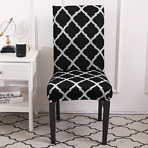House of Quirk Polyester Elastic Chair Cover Stretch Removable Washable Short Dining Chair Cover Protector Seat Slipcover (6 Cover, Black Diamond) - Image 3