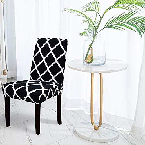 House of Quirk Polyester Elastic Chair Cover Stretch Removable Washable Short Dining Chair Cover Protector Seat Slipcover (6 Cover, Black Diamond) - Image 2