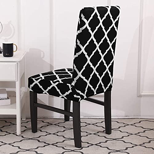 House of Quirk Polyester Elastic Chair Cover Stretch Removable Washable Short Dining Chair Cover Protector Seat Slipcover (6 Cover, Black Diamond) - Image 5