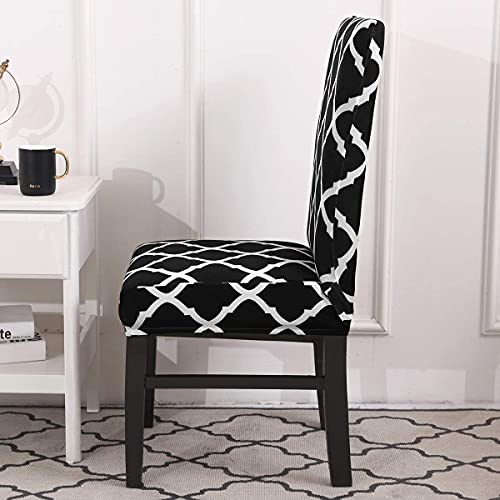House of Quirk Polyester Elastic Chair Cover Stretch Removable Washable Short Dining Chair Cover Protector Seat Slipcover (6 Cover, Black Diamond) - Image 4