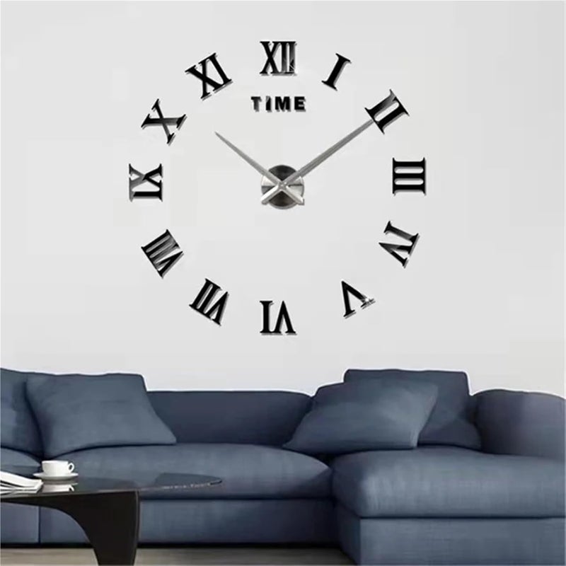 3D Wall Clock Sticker DIY Clocks Watch Home Decoration Living Room Stickers for Living Room Office(Black) - Image 2