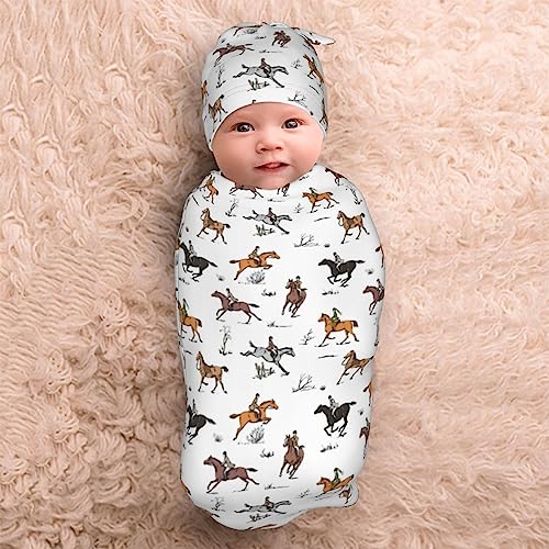 Qwalnely Horse Swaddling Blanket for Baby, Western Baby Stuff with Hat - Image 5