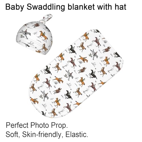 Qwalnely Horse Swaddling Blanket for Baby, Western Baby Stuff with Hat - Image 3