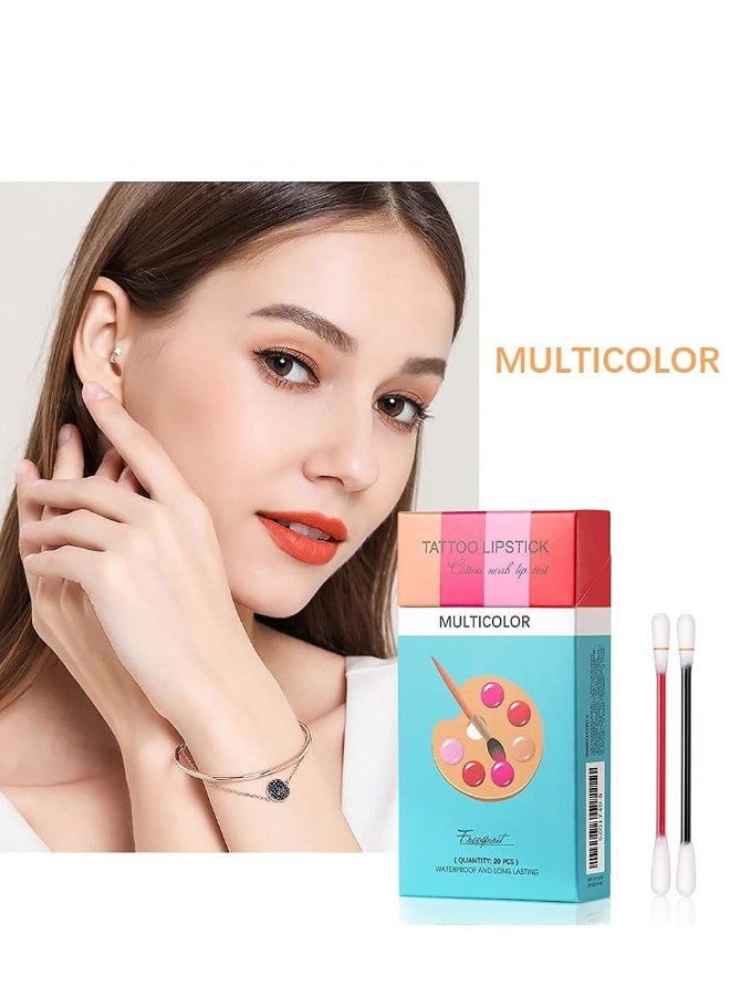 20Pcs Cotton Swab Tattoo Lipstick, Tattoo Lipstick Cotton Swab Lip Tint, Waterproof Non-Stick Tattoo Lipstick Cotton Swab Lip Tint, Long Lasting Lip Gloss Cotton Swab Matte (Multicolor) - Image 3