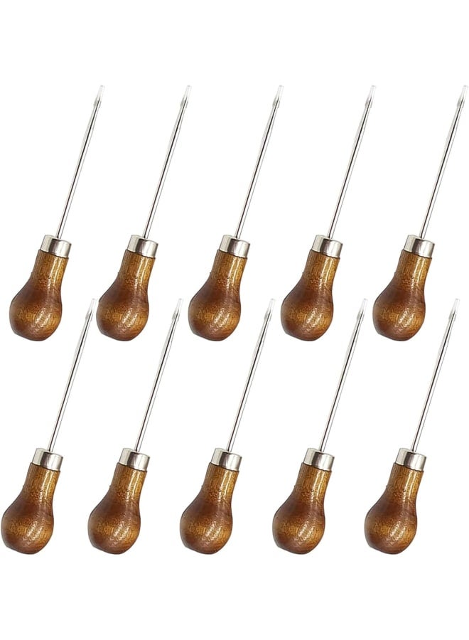 RONYOUNG 10PCS Wooden Handle Gourd Shape Scratch Awl Tool Pin Punching for Leather Pouch Hole DIY Handmade  - Image 1