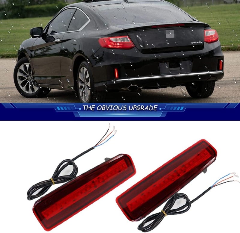 TurningMax LED Rear Bumper Reflector Tail Brake Lights for 2013-2015 Honda Accord Coupe - Red Lens - Image 2