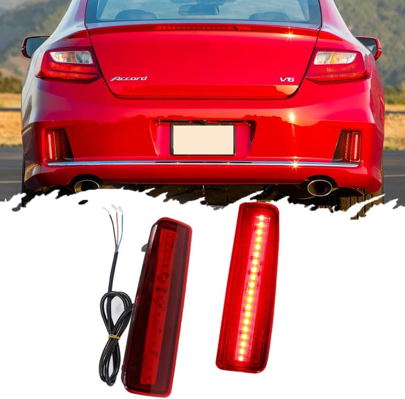 TurningMax LED Rear Bumper Reflector Tail Brake Lights for 2013-2015 Honda Accord Coupe - Red Lens - Image 1