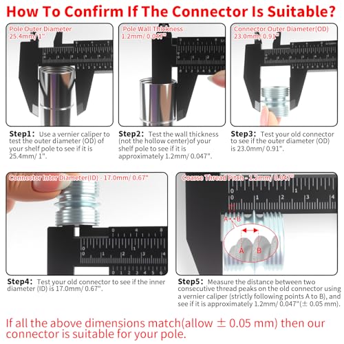 HOWDIA 1.2mm/ 0.047" Coarse Thread Connectors for 25.4mm/ 1" Outside Diameters Wire Shelving Poles with 23.0 mm Hole and 1.2 mm Wall Thickness, 4-Pack - Image 3