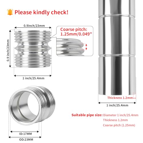 HOWDIA 1.2mm/ 0.047" Coarse Thread Connectors for 25.4mm/ 1" Outside Diameters Wire Shelving Poles with 23.0 mm Hole and 1.2 mm Wall Thickness, 4-Pack - Image 2