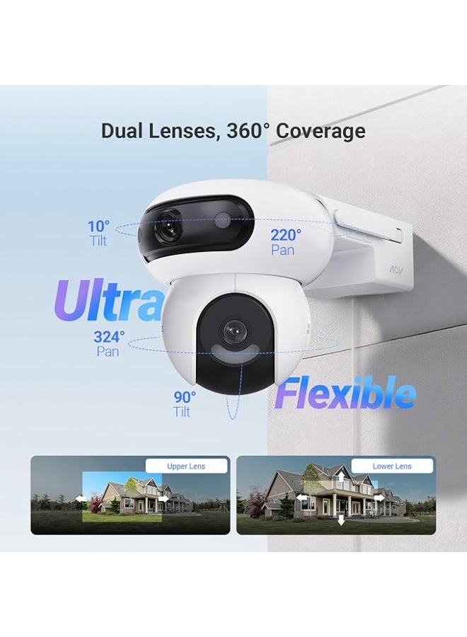 كاميرا مراقبة واي فاي لاسلكية 360 مع لوحة شمسية HB90+8W 4MP+4MP على بطارية مزدوجة العدسة موتورized سعة 10400mAh، وضع التشغيل المستمر، كشف الأشخاص/المركبات، تتبع تلقائي - Image 2