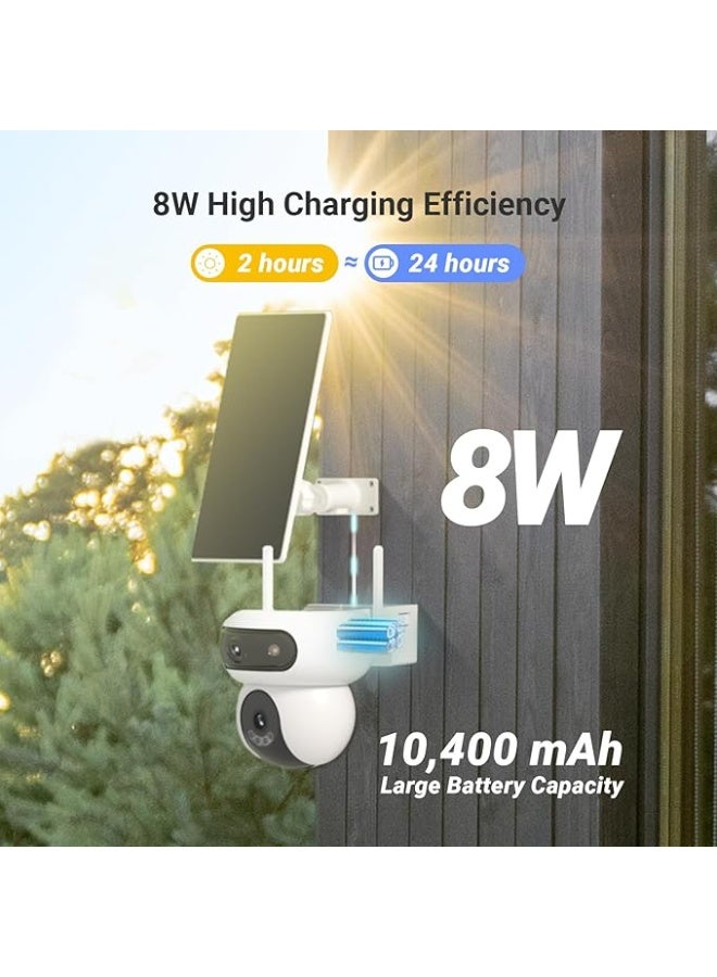 كاميرا مراقبة واي فاي لاسلكية 360 مع لوحة شمسية HB90+8W 4MP+4MP على بطارية مزدوجة العدسة موتورized سعة 10400mAh، وضع التشغيل المستمر، كشف الأشخاص/المركبات، تتبع تلقائي - Image 5