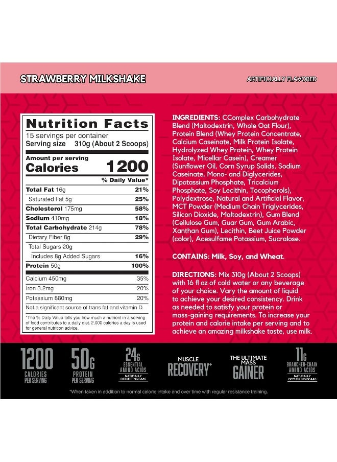 BSN - True-Mass Weight Gainer Muscle Mass Gainer Protein Powder Strawberry Milkshake 10.25 Pound - Image 1
