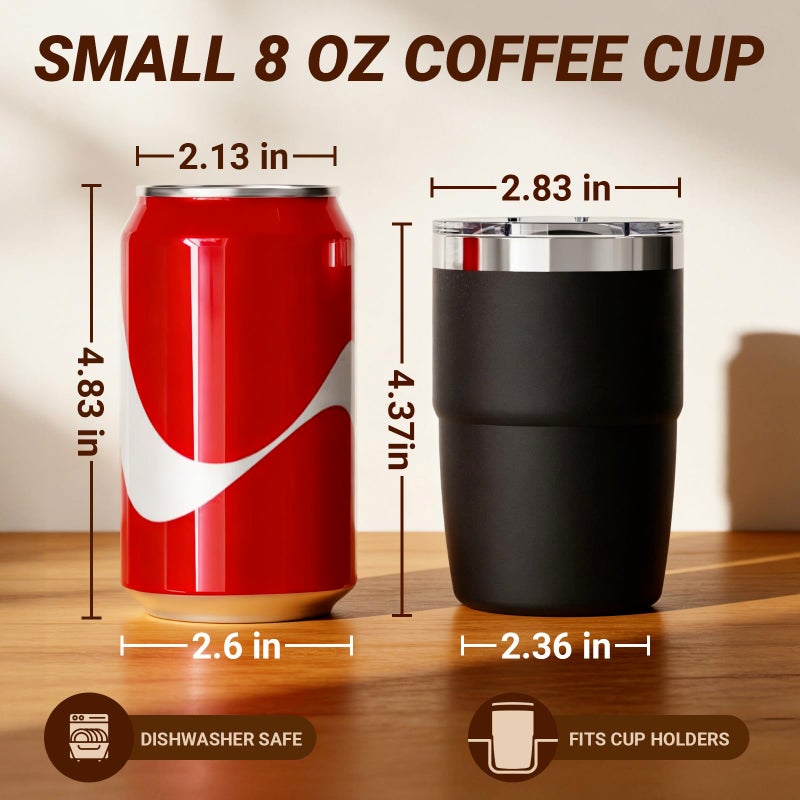 Cafezi 8 oz Small Coffee Cup with Magnetic Lid, Ceramic-Lined 18/8 Stainless Steel, Double-Wall Vacuum Insulated, Stackable, Dishwasher Safe, Mini Tumbler for On-the-Go, 2 Pack, Navy - Image 2