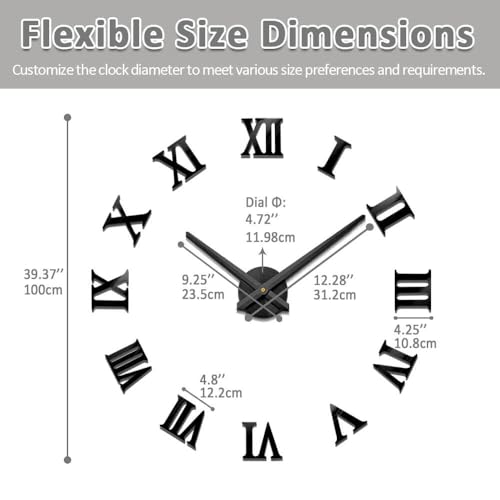 Mintime Modern Frameless DIY Wall Clock Large 3D Wall Watch Mirror Numbers for Home Office Decorations - Image 5