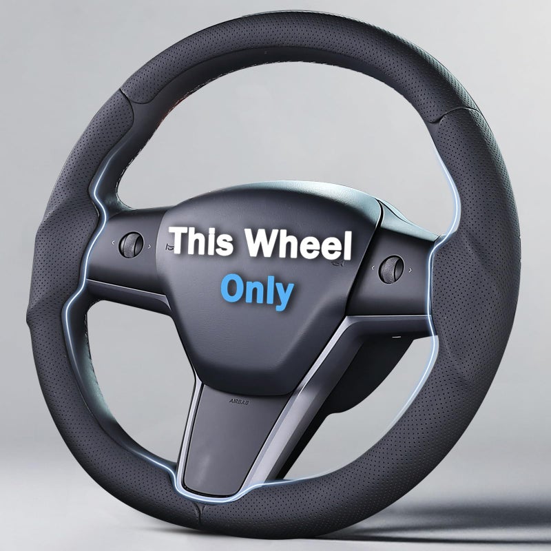 Aotoyou Steering Wheel Cover for 2017-2023 Tesla Model 3 2020-2024 Tesla Model Y, Leather Steering Wheel Cover for Tesla Model 3/Y Accessories, Black - Image 1