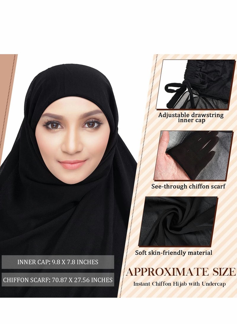 Excefore حجاب للنساء وشاح مع ربطة خلفية خلفية سفلية من الشيفون الفوري بلون سادة، أغطية رأس ناعمة للنساء، متعدد الألوان - Image 4