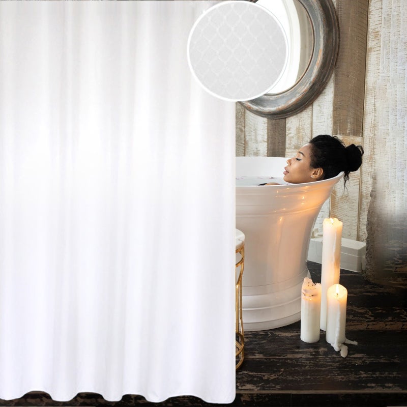 6 x 6 FT Shower Curtain With 12 Metal Grommets and Hooks Solid Bath Curtains Waterproof Bathroom Curtains Decorative Waffle Weave Bathtub Curtain Machine Washable - Image 4