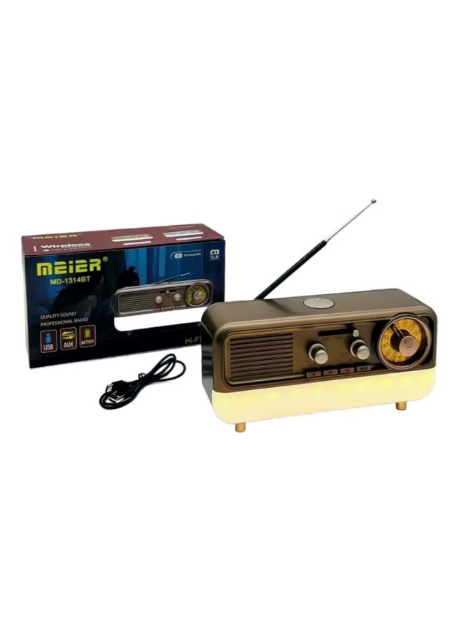 ماير راديو MEIER MD-1314BT بلوتوث 5.4 قابل للشحن مع FM/AM/SW وUSB وAUX وإضاءة LED تصميم كلاسيكي وصوت عملي لكل يوم - Image 1