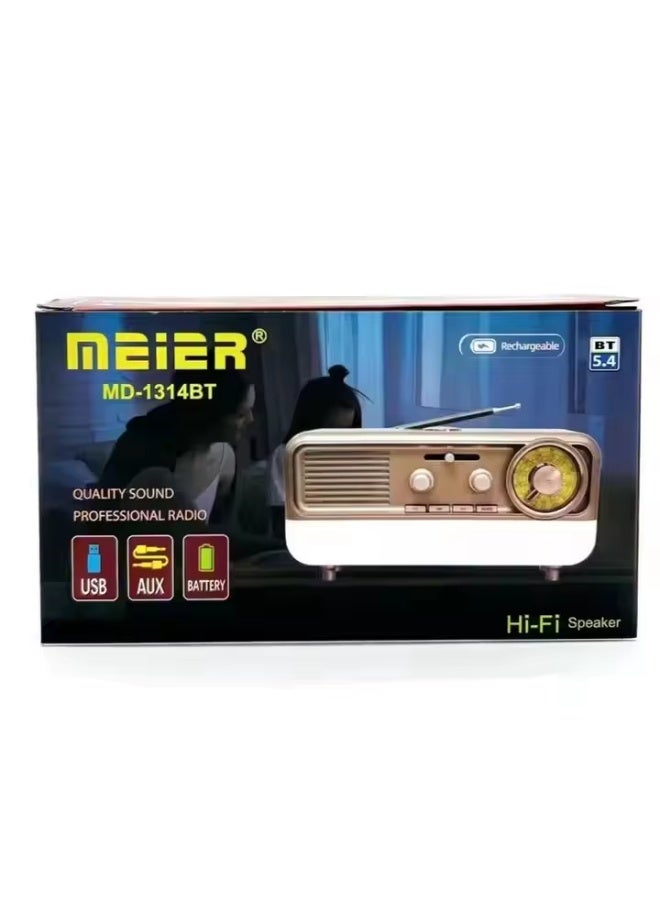 ماير راديو MEIER MD-1314BT بلوتوث 5.4 قابل للشحن مع FM/AM/SW وUSB وAUX وإضاءة LED تصميم كلاسيكي وصوت عملي لكل يوم - Image 5