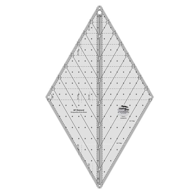 Creative Grids 60 Degree Diamond Ruler – CGR60DIA – Made in USA, Non-Slip Grip Acrylic Quilting, Sewing, Crafting, Patchwork Ruler & Template - Image 1