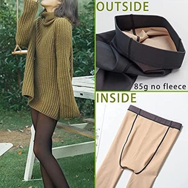 Women's Fleece Lined Thermal Pantyhose Translucent Opaque High Waisted Warm Sheer Tight, Thick - Image 4