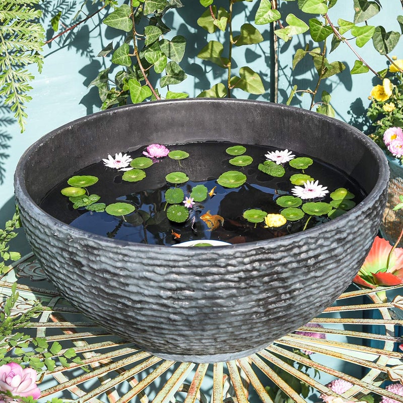 Sungmor Large Garden Bowl Planter Water Plant Pot Miniature Landscaping Succulent Planter 156 Inch Marble Texture Water Lily Pots Small Fountain Base Mini Fish Pond Bird Bath