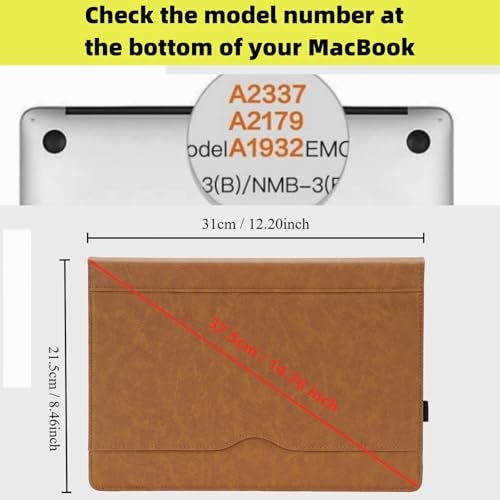 TT TYTX TYTX Compatible with MacBook Air 13 Inch Leather Case, for Model A2337 M1 A2179 A1932 2018-2021 Retina Display Touch ID, PU Leather Laptop Case with Pocket for Papers and Pen Holder, Brown - Image 2
