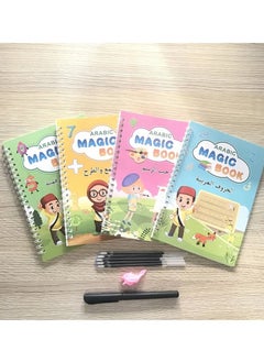 DubaiGallery دفتر تدريب مكون من 4 قطع من Magic Book للأطفال، دفاتر تتبع الأرقام والحروف القابلة لإعادة الاستخدام، دفاتر تدريب الرسم والرياضيات - دفتر تدريبات الكتابة اليدوية المطبوع للمبتدئين ومرحلة ما قبل المدرسة وأطفال الروضة  - Image 1