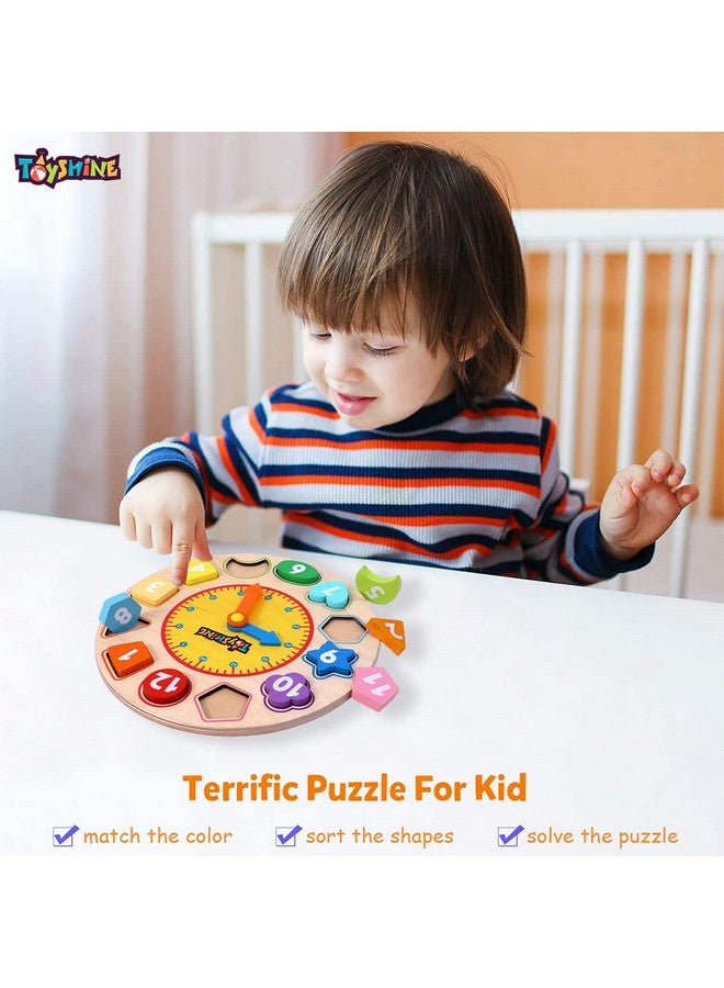Toyshine Toyshine Wooden Premium Learning Clock, Educational Digital Analog Numbers, Shape & Color Learning Montessori Toy for Kids- Multi Color  - Image 4