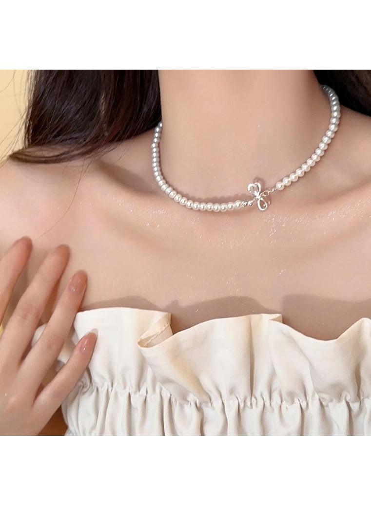 قلادة نسائية من اللؤلؤ الصناعي مع قلادة من اللؤلؤ وسلسلة الترقوة مناسبة للحفلات وحفلات الزفاف والارتداء اليومي - Image 1