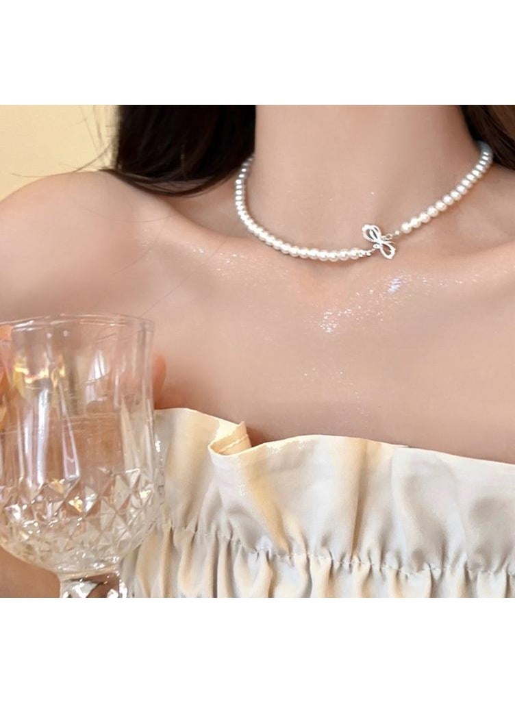 قلادة نسائية من اللؤلؤ الصناعي مع قلادة من اللؤلؤ وسلسلة الترقوة مناسبة للحفلات وحفلات الزفاف والارتداء اليومي - Image 3