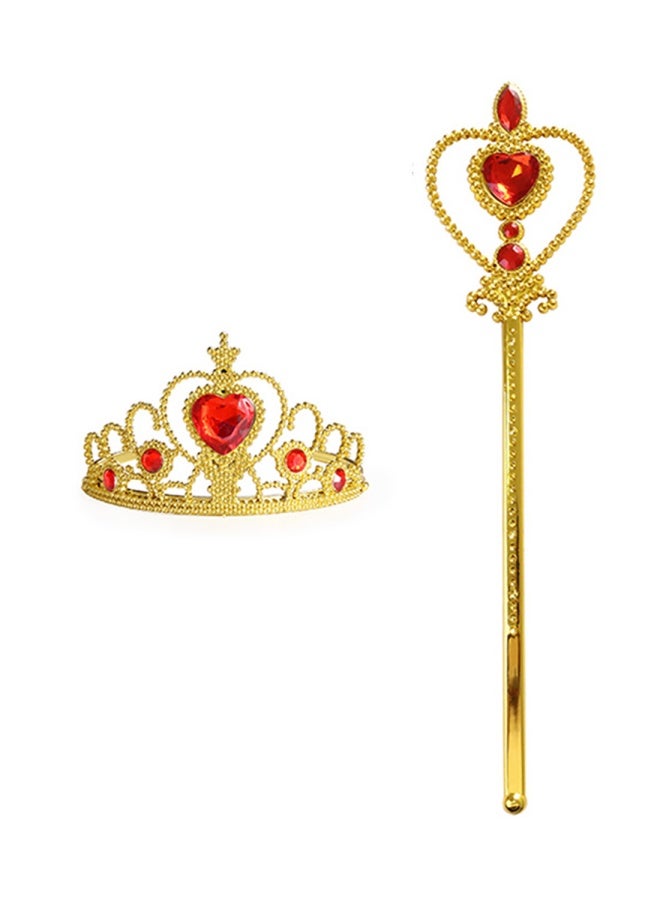 Children's Princess Dress-Up Set with Heart-Shaped Crown and Magic Wand, Party Role-Playing Gift Set, PS17 Red-Gold Princess Accessories